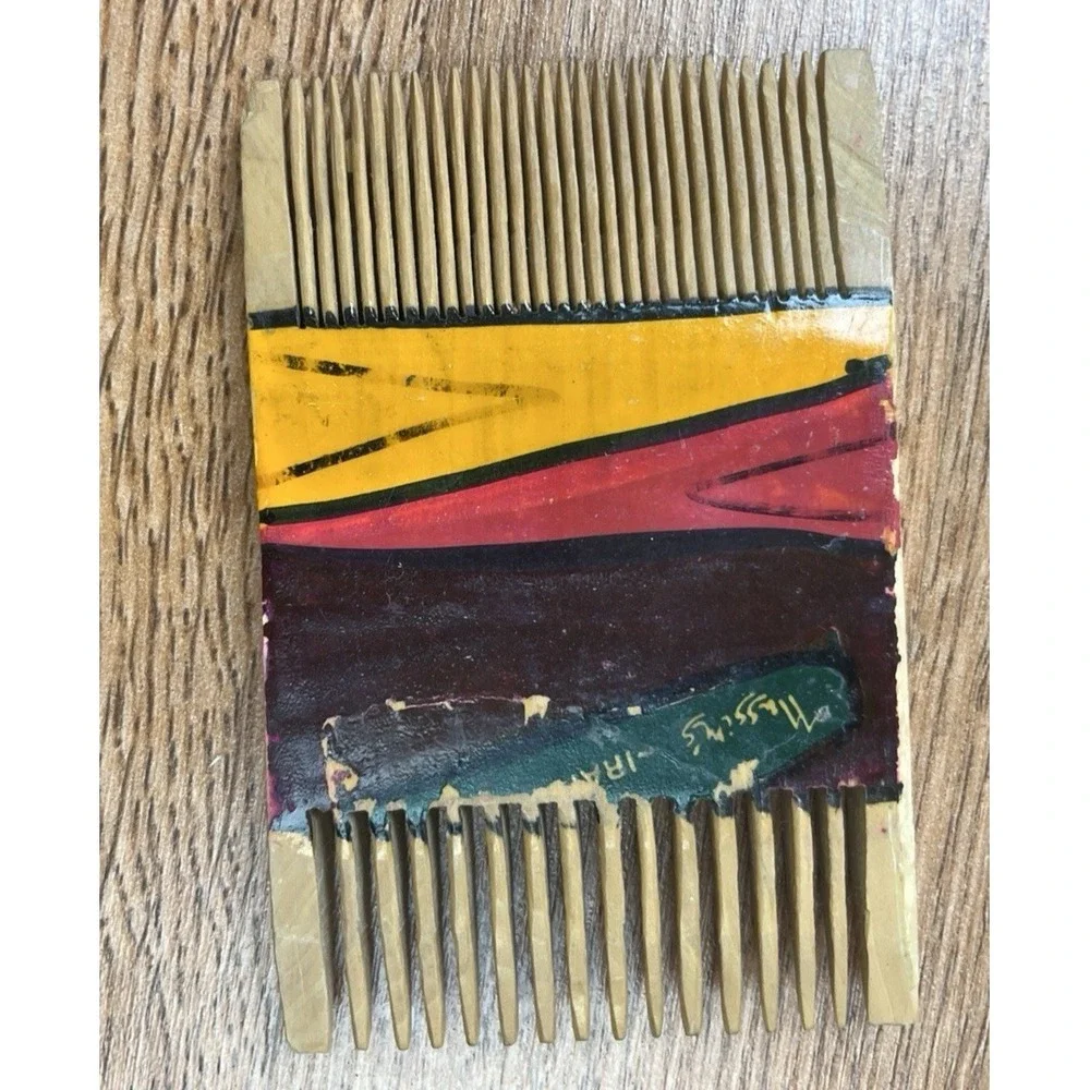 Vintage Hand‎ Carved, Hand Painted Double Sided Comb Pick